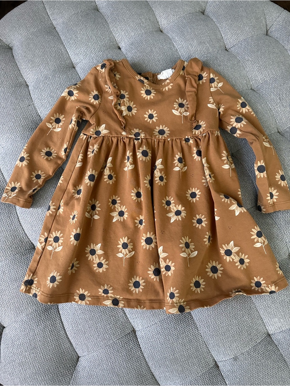 Girls' Brown Sunflower Long-Sleeve Dress